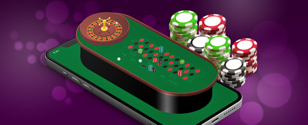 Roulette table shown on a smartphone screen with roulette chips at the side