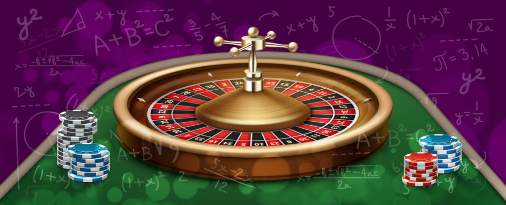 Roulette wheel on top of a roulette field with chips at the sides