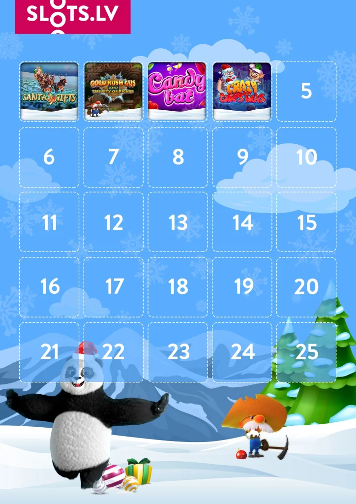 SlotsLV Advent Calendar with the first 4 days unlocked.