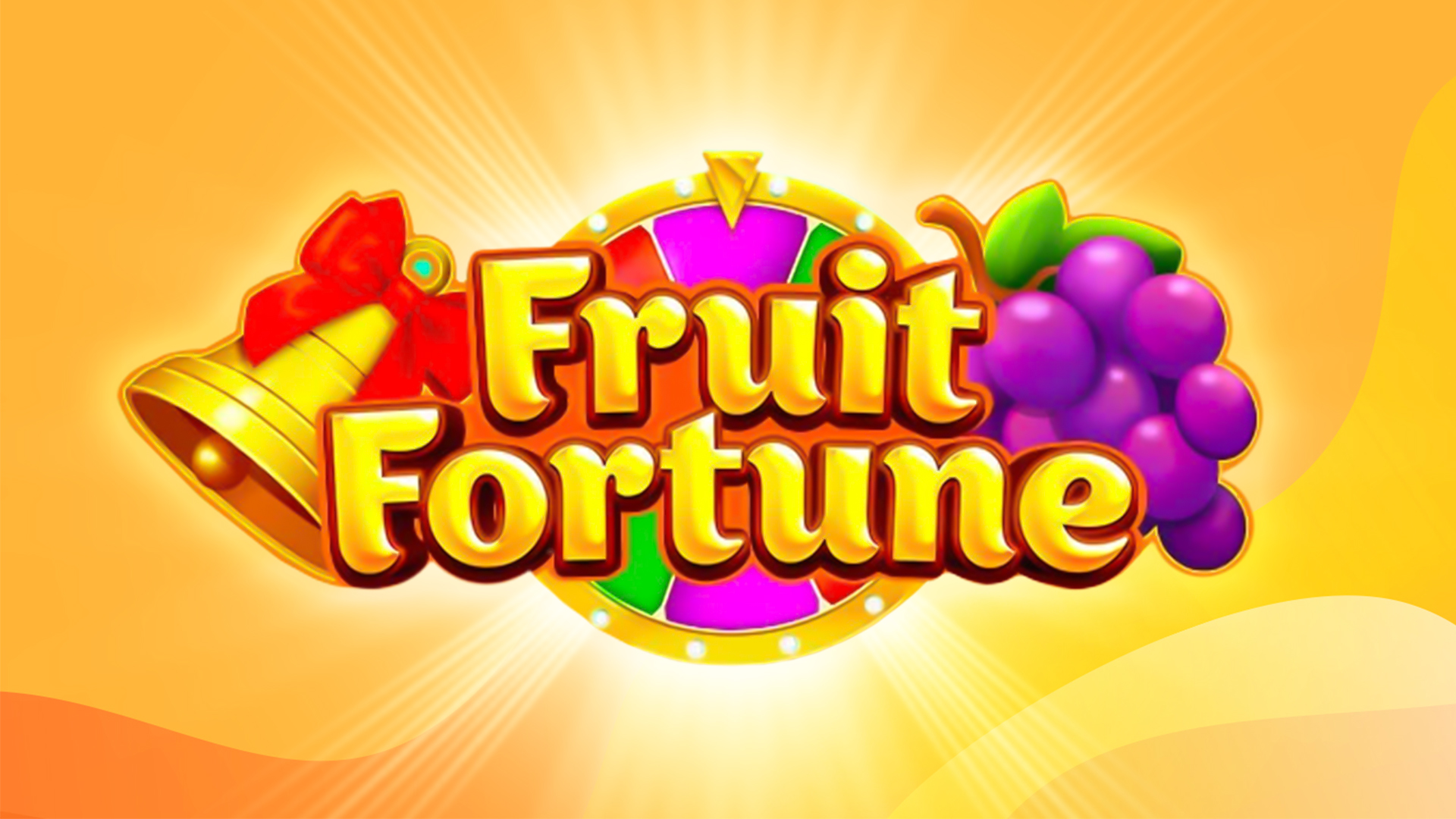 The words ‘Fruit Fortune’ are displayed on a bright yellow background and a bell is on the left and a bundle of grapes is on the right.