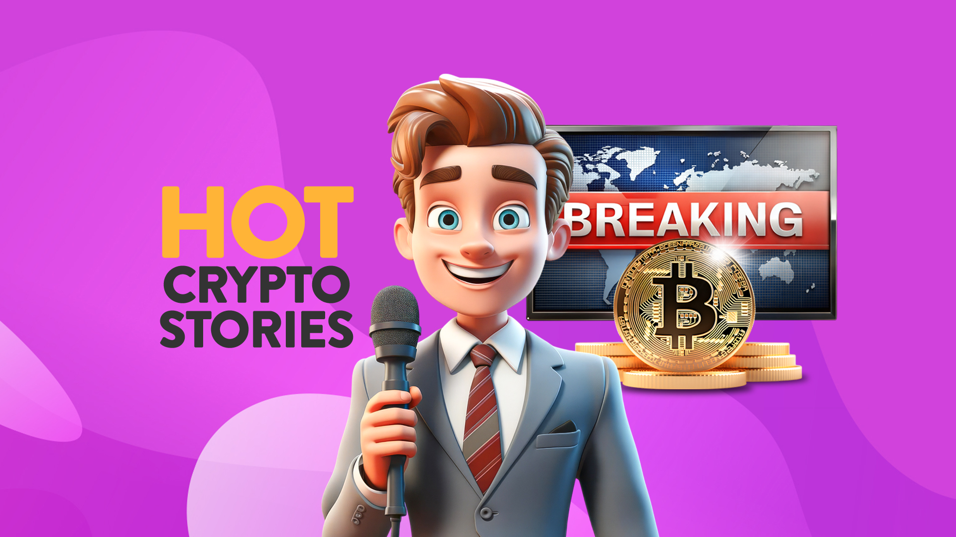 A dynamic image featuring key updates and hot topics related to Bitcoin and cryptocurrency news.